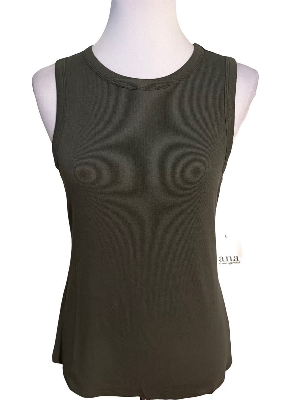 a.n.a Olive Ribbed Crewneck Tank Top Large